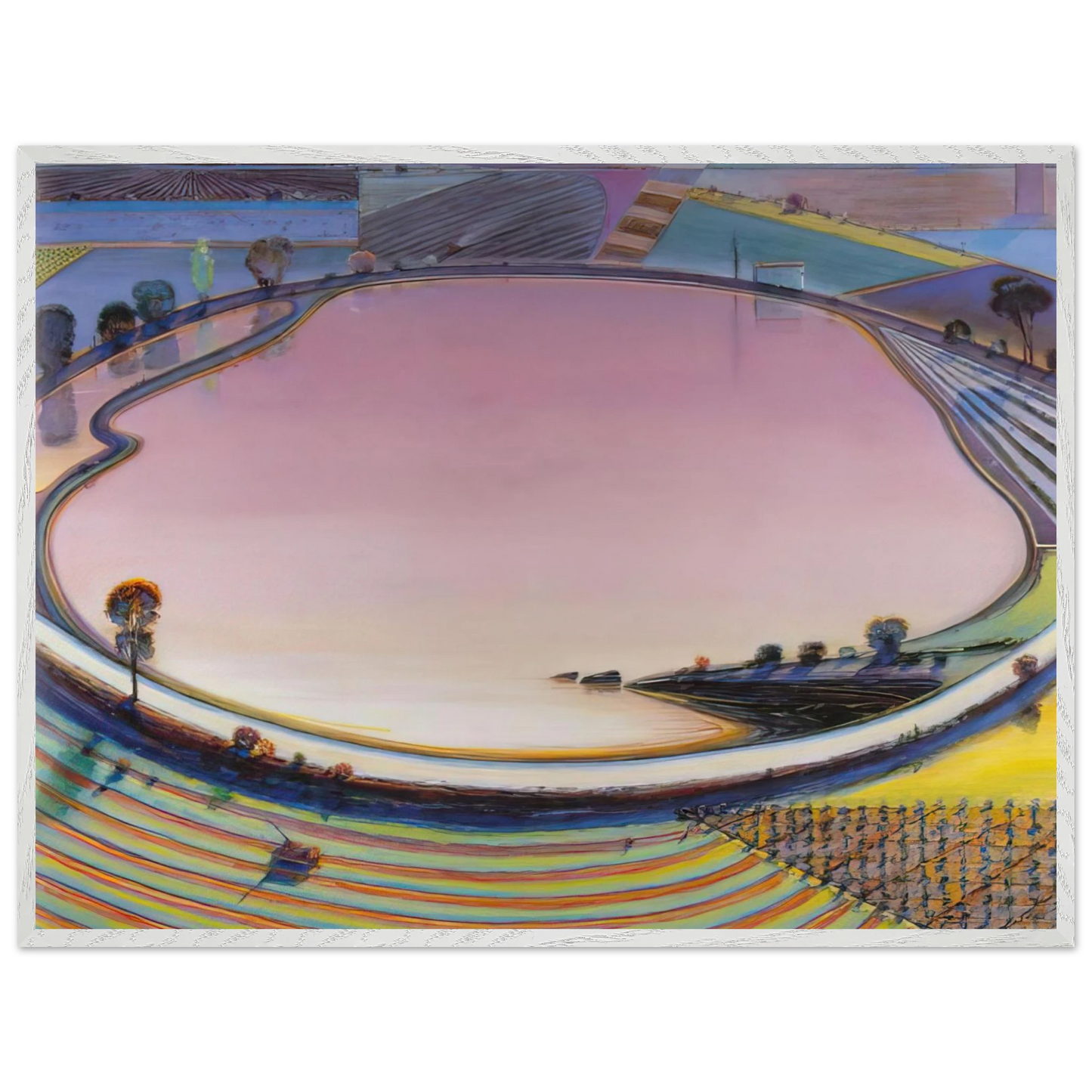 Wayne Thiebaud - Reservoir - 1999 Wall Art - 21x29.7 cm / 8x12" - Premium Wooden Framed Poster With Fine Art Paper-canvas - Black frame