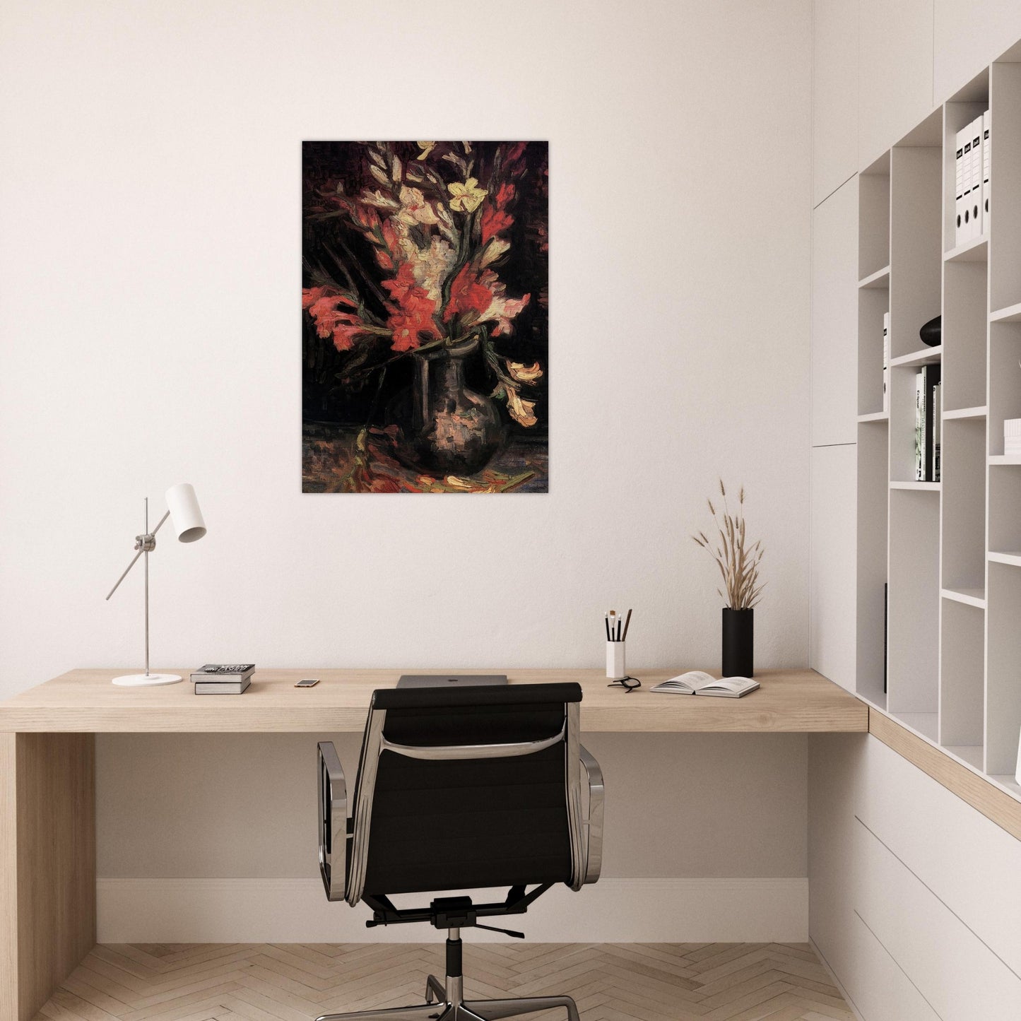 Vase with Red Gladioli - Vincent van Gogh Brushed Aluminum Print - 70x100 cm / 28x40 inches | Vincent van Gogh Aluminum Print | Vincent van Gogh Prints