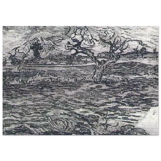 Landscape with Olive Tree and Mountains in the Background - Vincent van Gogh Brushed Aluminum Print - 70x100 cm / 28x40 inches | Vincent van Gogh Aluminum Print | Vincent van Gogh Prints