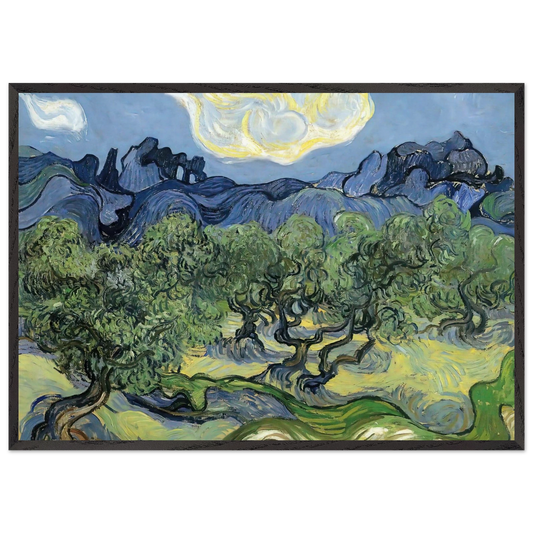 The Alpilles with Olive Trees in the Foreground - Vincent van Gogh 70x100 cm / 28x40 inches Framed Art Print – Black Wooden Frame