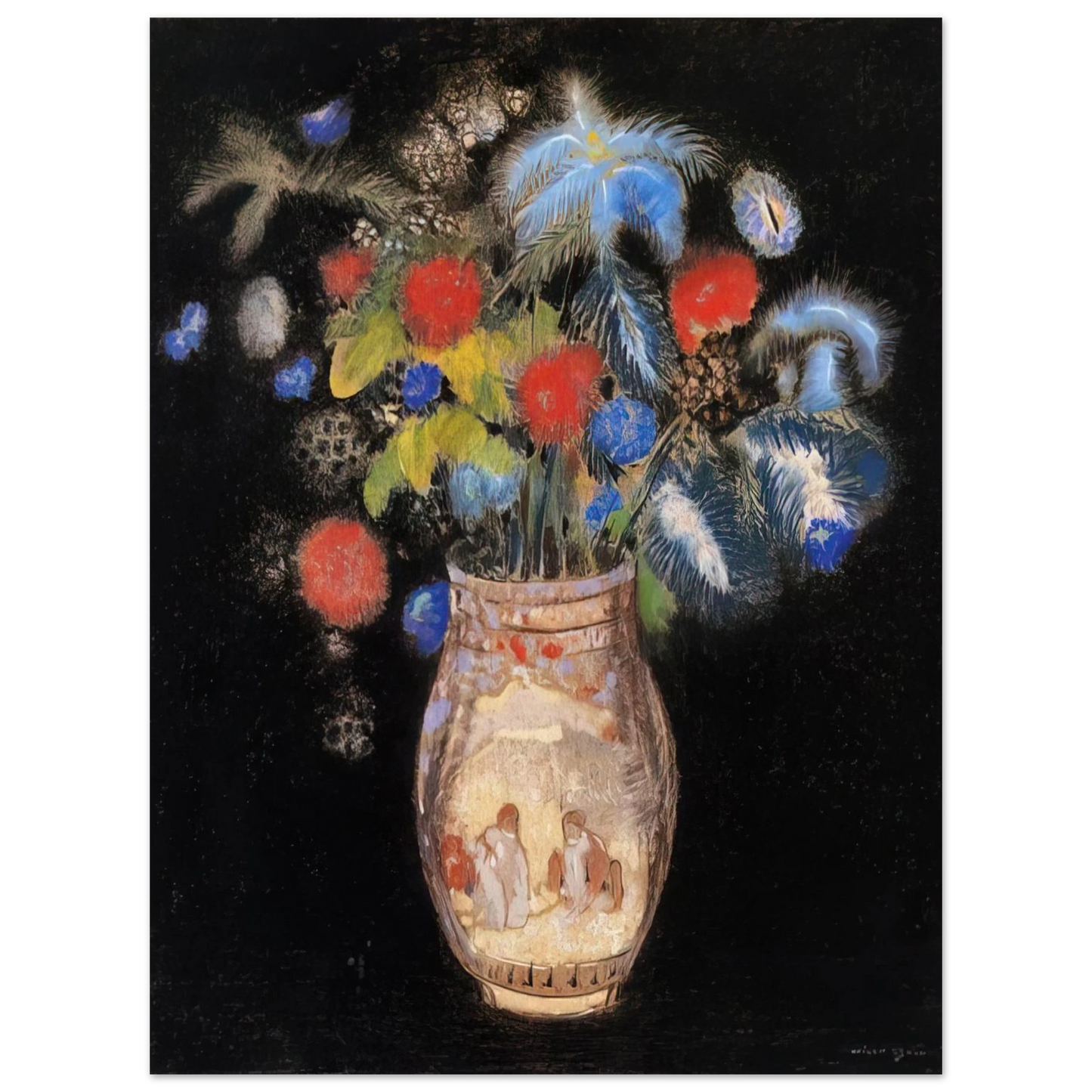 Odilon Redon - LARGE BOQUET ON A BLACK BACKGROUND  75x100 cm / 30x40inches Fine Art Poster