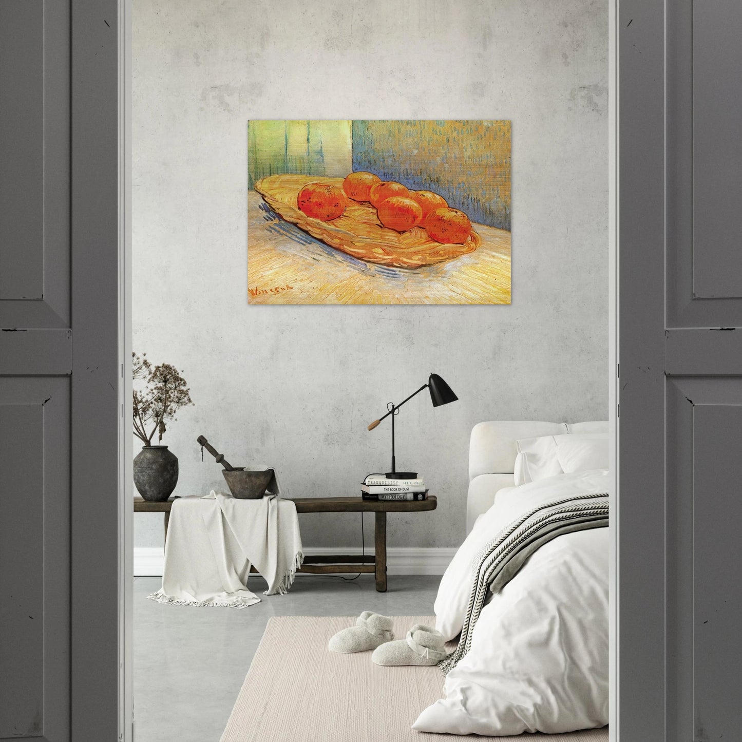 Still Life with Basket and Six Oranges - Vincent van Gogh Brushed Aluminum Print - 70x100 cm / 28x40 inches | Vincent van Gogh Aluminum Print | Vincent van Gogh Prints