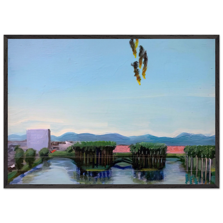 Echo Park Falling Angels - 1974 - Carlos Almaraz 70x100 cm / 28x40 inches Framed Art Print – Black Wooden Frame