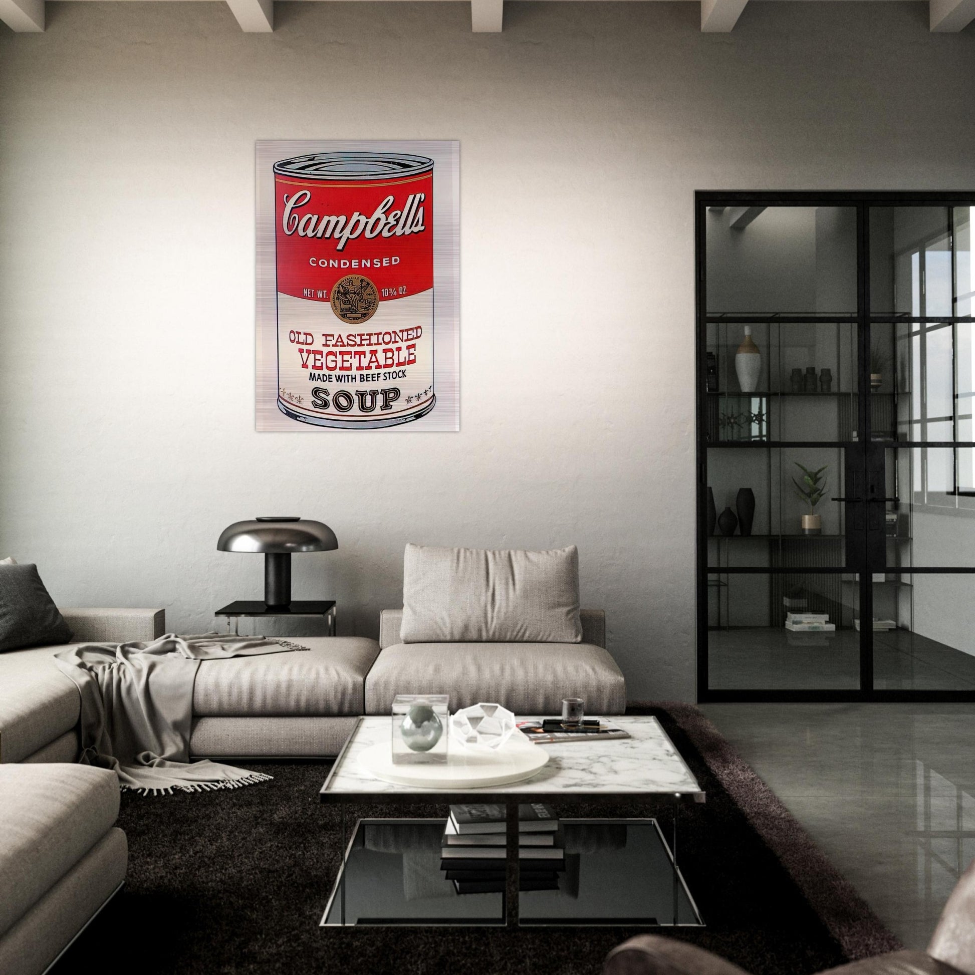 Campbell's Soup Can  Old Fashioned Vegetable  - Andy Warhol Brushed Aluminum Print - 70x100 cm / 28x40 inches | Andy Warhol Aluminum Print | Andy Warhol Prints