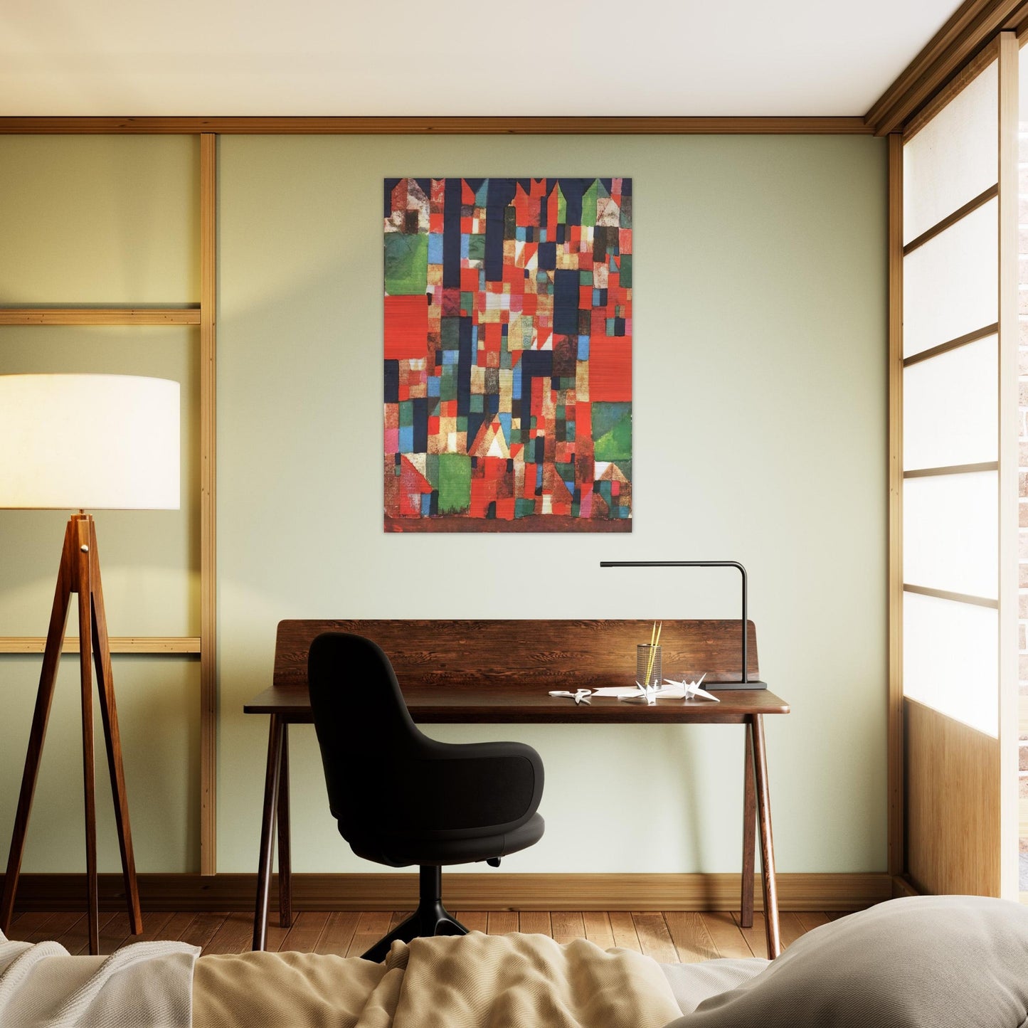 CITY PICTURE WITH RED AND GREEN ACCENTS 1921 - Paul Klee Brushed Aluminum Print - 70x100 cm / 28x40 inches | Paul Klee Aluminum Print | Paul Klee Prints