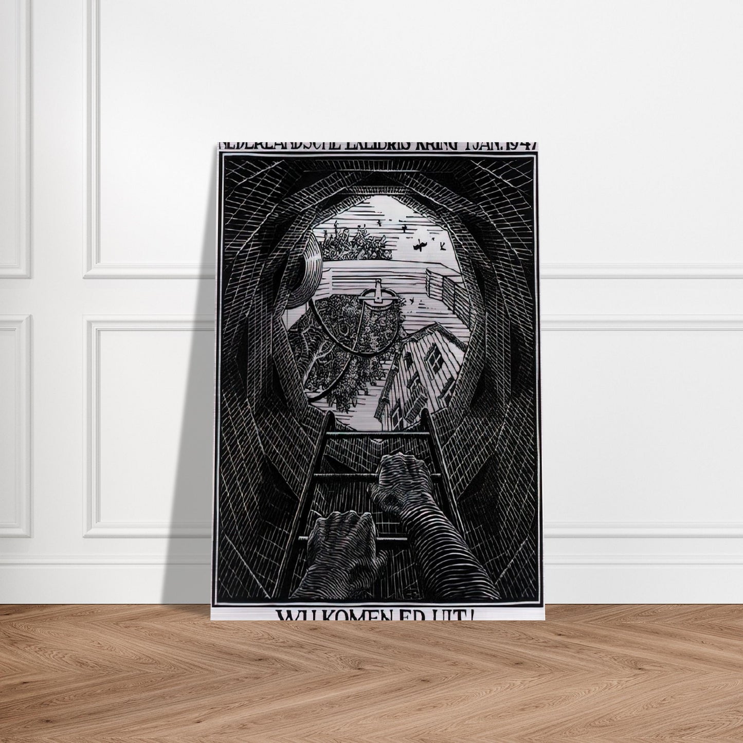 NEW YEAR S GREETING CARD - MC Escher Brushed Aluminum Print - 70x100 cm / 28x40 inches | MC Escher Aluminum Print | MC Escher Prints