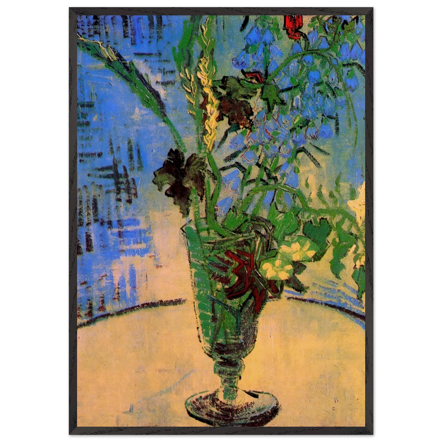 Still Life Glass with Wild Flowers - Vincent van Gogh 70x100 cm / 28x40 inches Framed Art Print – Black Wooden Frame