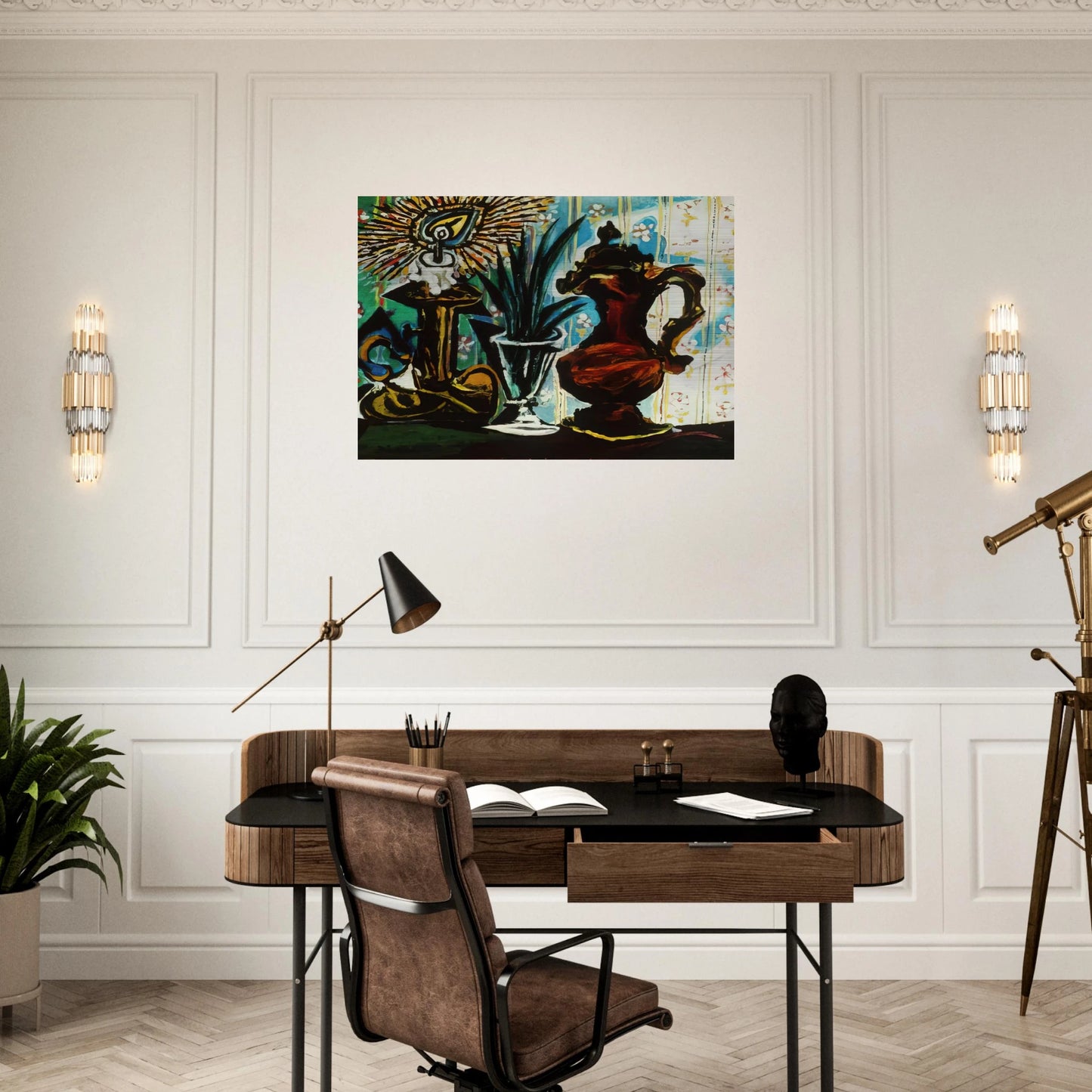 Still life with candle - Pablo Picasso Brushed Aluminum Print - 70x100 cm / 28x40 inches | Pablo Picasso Aluminum Print | Pablo Picasso Prints