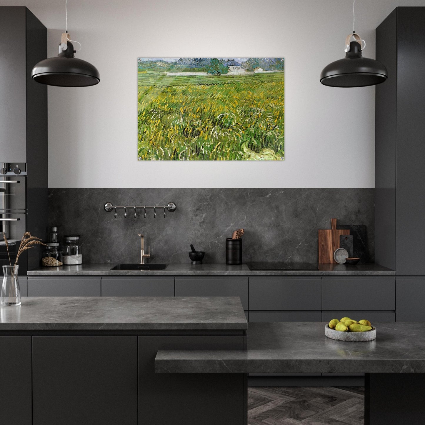 Wheat Field at Auvers with White House - Vincent van Gogh Acrylic Print - 70x100 cm / 28x40″ inches
