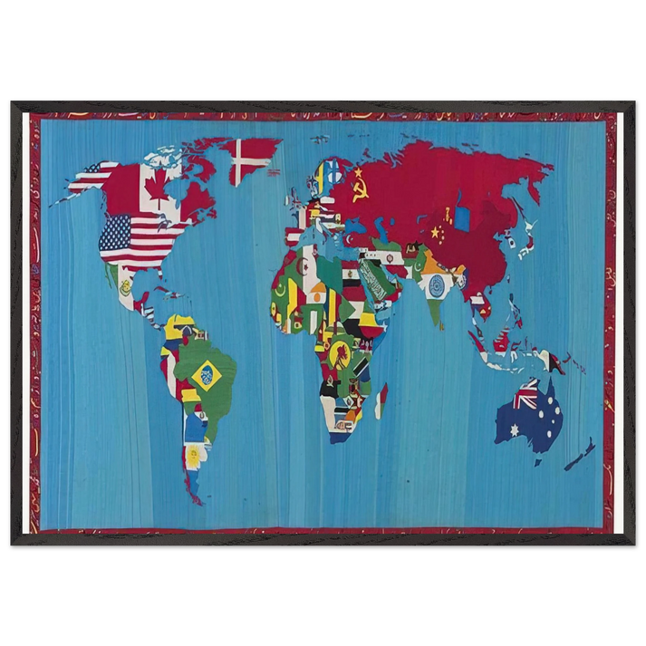 MAPPA DEL MONDO 1988 - Alighiero Boetti 70x100 cm / 28x40 inches Framed Art Print – Black Wooden Frame