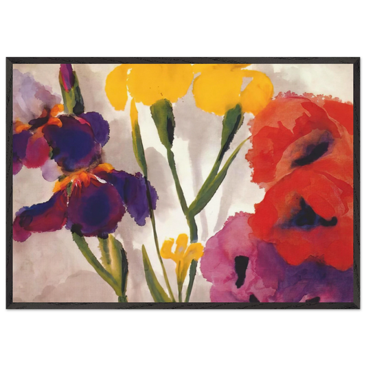 Irises and poppies - Emil Nolde 70x100 cm / 28x40 inches Framed Art Print – Black Wooden Frame