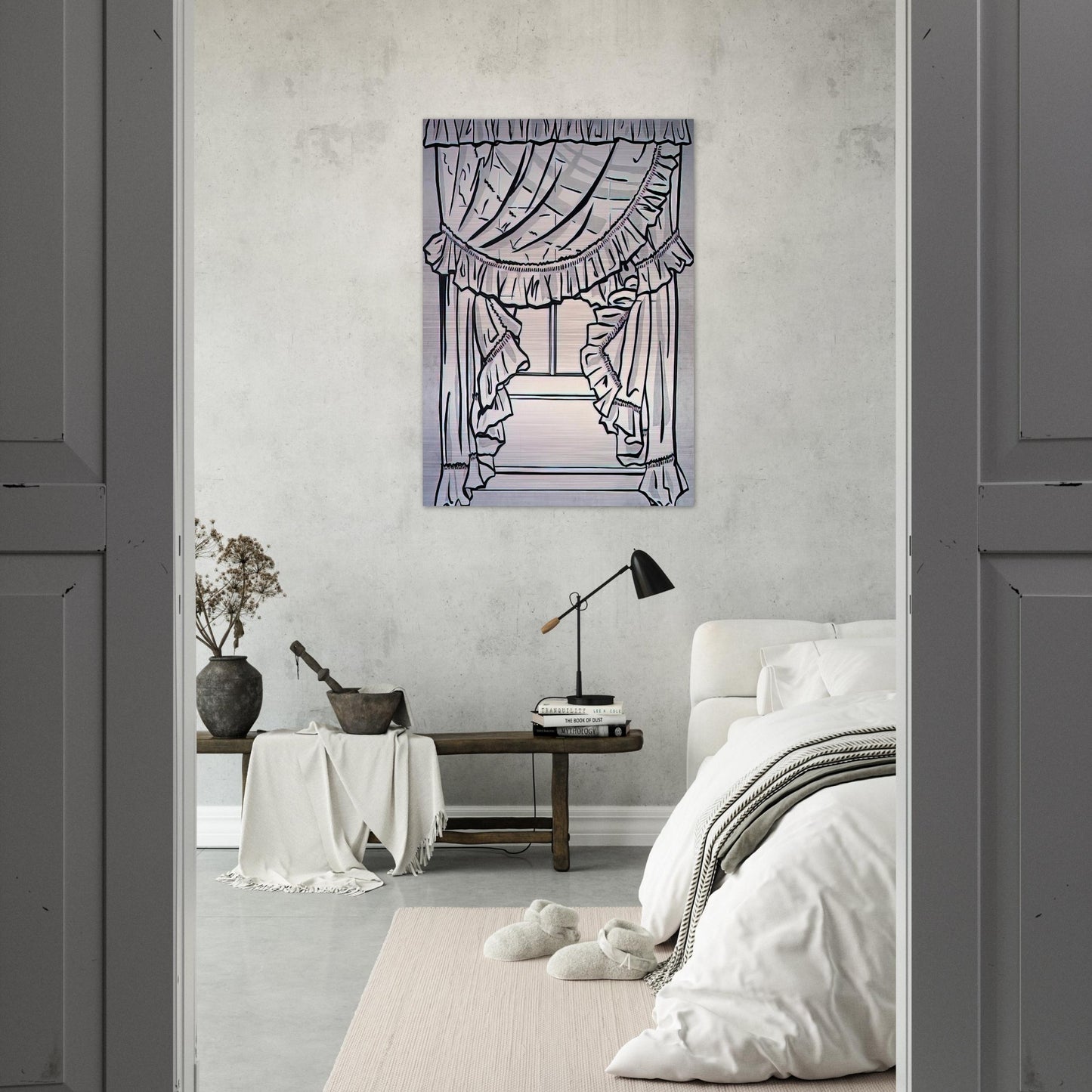 CURTAINS 1962 - Roy Lichtenstein Brushed Aluminum Print - 70x100 cm / 28x40 inches | Roy Lichtenstein Aluminum Print | Roy Lichtenstein Prints