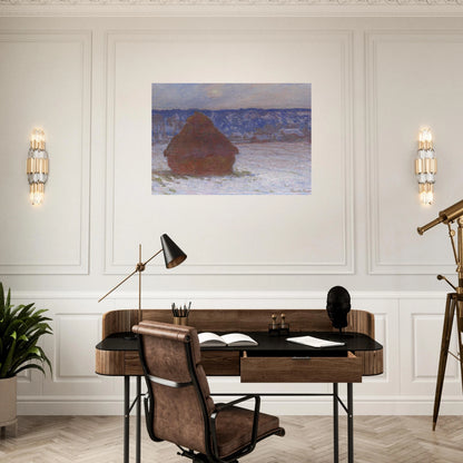 Stack of Wheat Snow Effect, Overcast Day - claude monet Brushed Aluminum Print - 70x100 cm / 28x40 inches | claude monet Aluminum Print | claude monet Prints