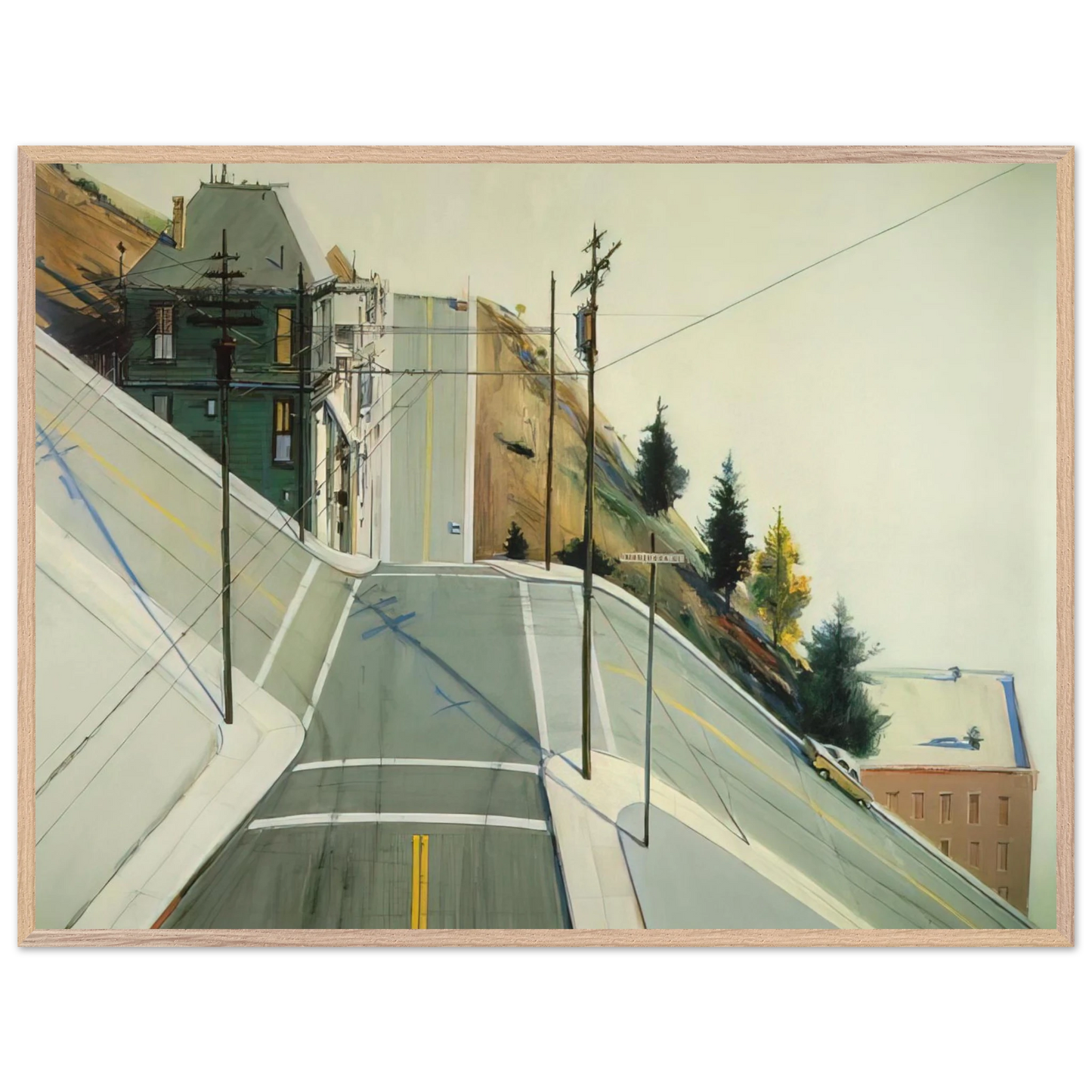 Wayne Thiebaud - 24th Street Intersection - 1977 Wall Art - 30x40 cm / 12x16 inches - Premium Wooden Framed Poster With Fine Art Paper - Wood frame