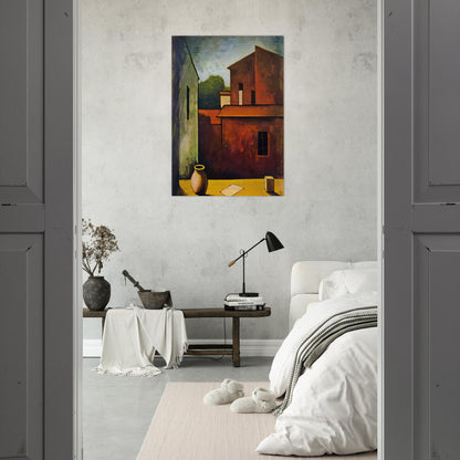 THE RED HOUSE 1927 - Carlo Carra Brushed Aluminum Print - 70x100 cm / 28x40 inches | Carlo Carra Aluminum Print | Carlo Carra Prints