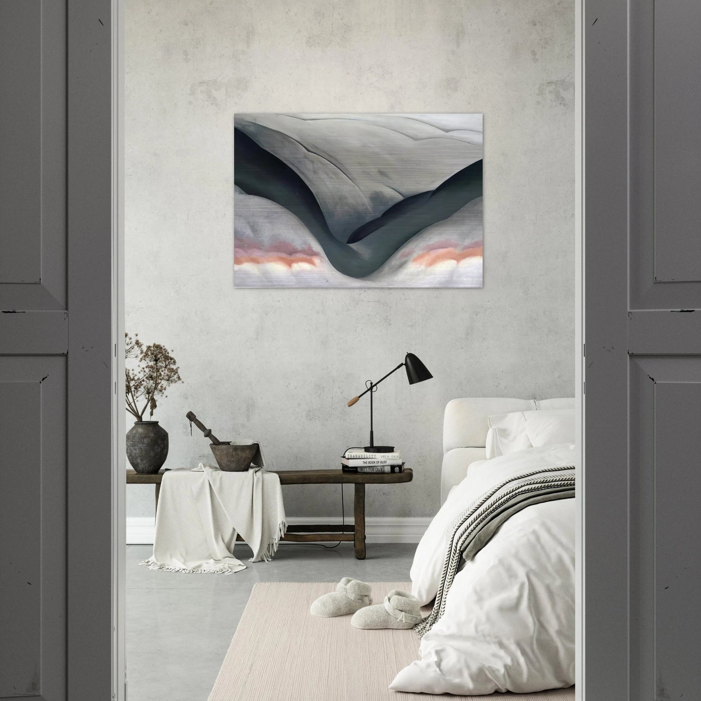 Black Place, Grey and Pink - Georgia O'Keeffe Brushed Aluminum Print - 70x100 cm / 28x40 inches | Georgia O'Keeffe Aluminum Print | Georgia O'Keeffe Prints