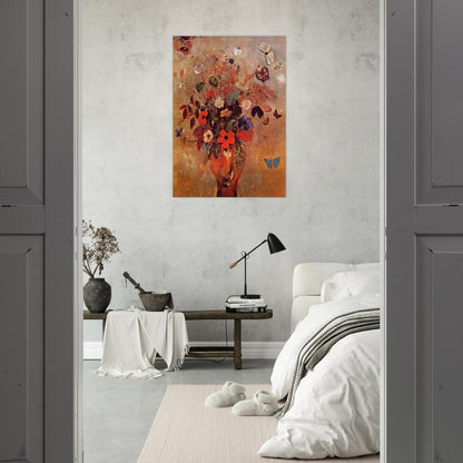 VASE WITH FLOWERS AND BUTTERFLIES - Odilon Redon Brushed Aluminum Print - 70x100 cm / 28x40 inches | Odilon Redon Aluminum Print | Odilon Redon Prints