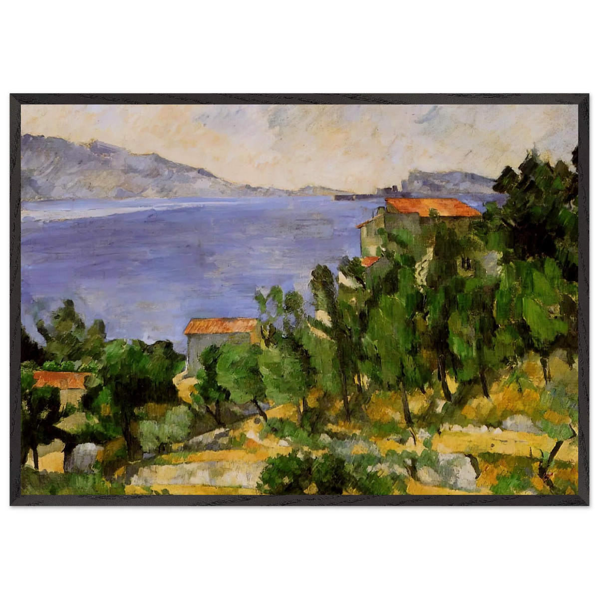 The Bay of LEstaque from the East - Paul Cezanne 70x100 cm / 28x40 inches Framed Art Print – Black Wooden Frame