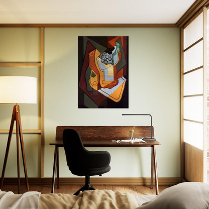BOTTLE WINE GLASS AND FRUIT BOWL - Juan Gris Brushed Aluminum Print - 70x100 cm / 28x40 inches | Juan Gris Aluminum Print | Juan Gris Prints