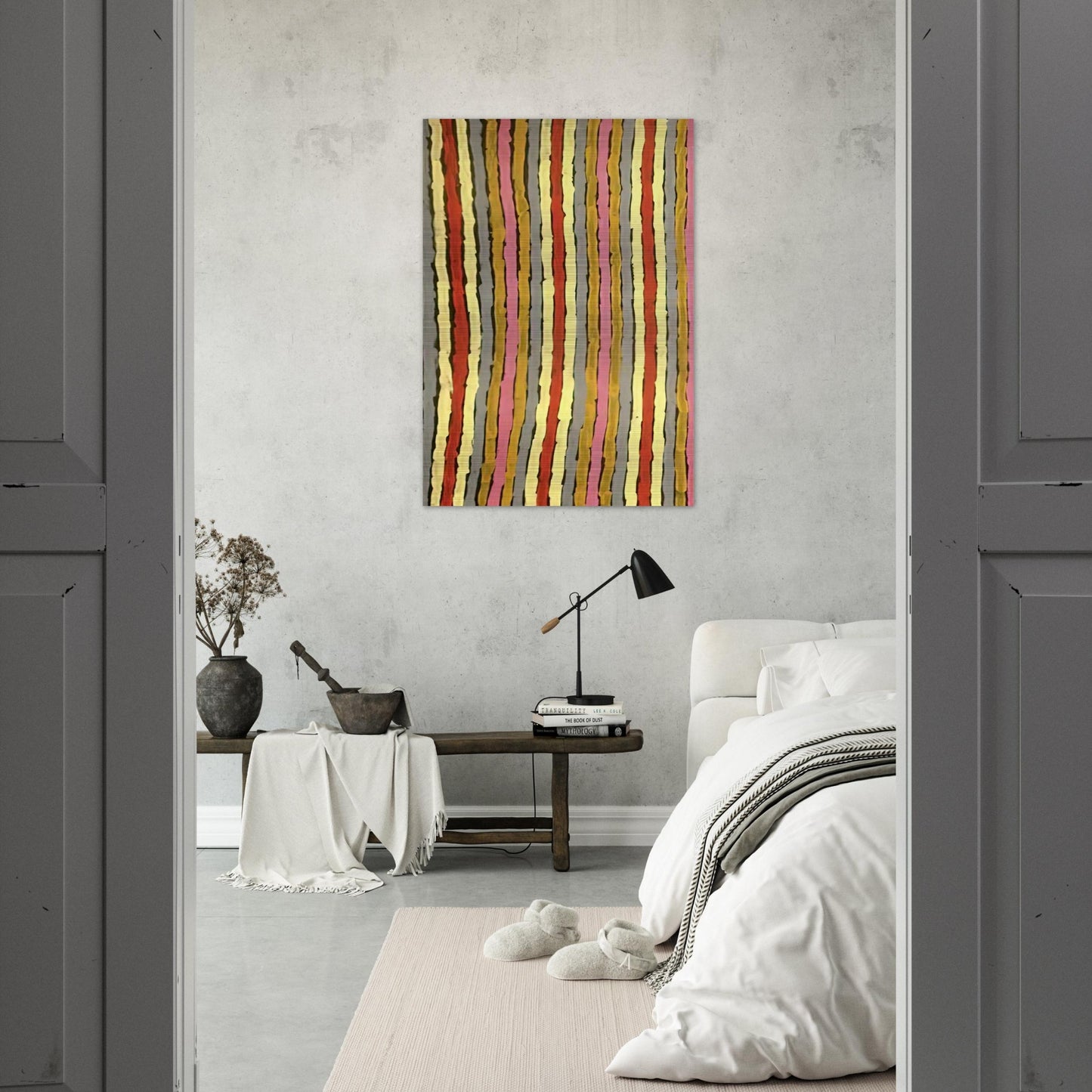 Ceremonial Paint Floor Napperby - 2001 - Clifford Possum Tjapaltjarri Brushed Aluminum Print - 70x100 cm / 28x40 inches | Clifford Possum Tjapaltjarri Aluminum Print | Clifford Possum Tjapaltjarri Prints
