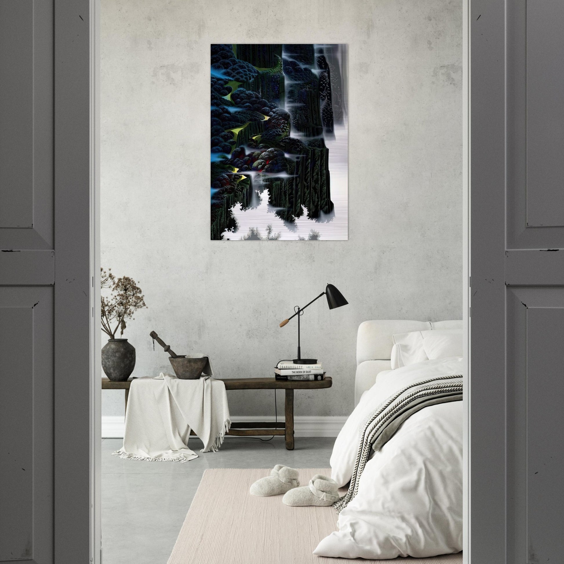 Sea Cliffs Rising - Eyvind Earle Brushed Aluminum Print - 70x100 cm / 28x40 inches | Eyvind Earle Aluminum Print | Eyvind Earle Prints