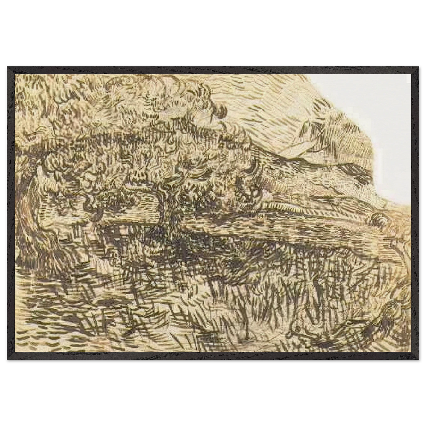 Olive Trees in a Mountain Landscape - Vincent van Gogh 70x100 cm / 28x40 inches Framed Art Print – Black Wooden Frame