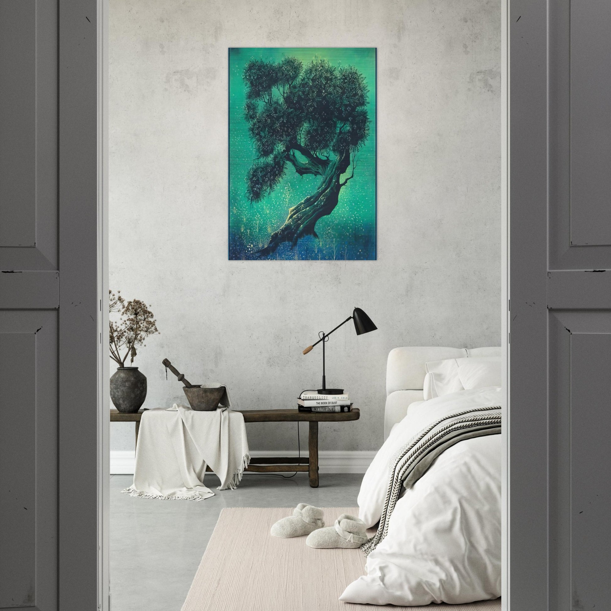 Solitary Bonsai - Eyvind Earle Brushed Aluminum Print - 70x100 cm / 28x40 inches | Eyvind Earle Aluminum Print | Eyvind Earle Prints