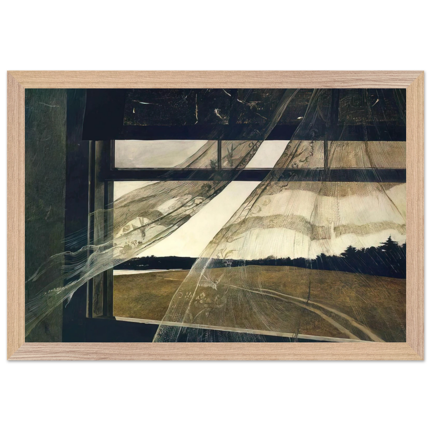 Andrew Wyeth - WIND FROM THE SEA 1947 Wall Art - 21x29.7 cm / 8x12" - Premium Wooden Framed Poster With Fine Art Paper-canvas - Black frame