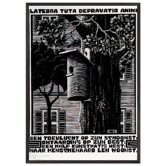 EMBLEMATA RETREAT - MC Escher 70x100 cm / 28x40 inches Framed Art Print – Black Wooden Frame | Maurits Cornelis Escher Prints