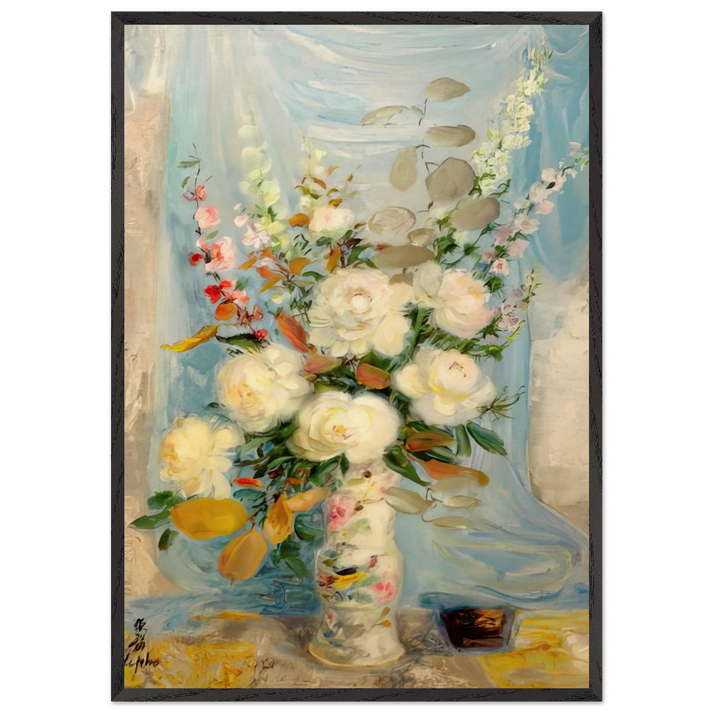 Les Pivones Blanches - Post-Impressionism - Le Pho 70x100 cm / 28x40 inches Framed Art Print – Black Wooden Frame