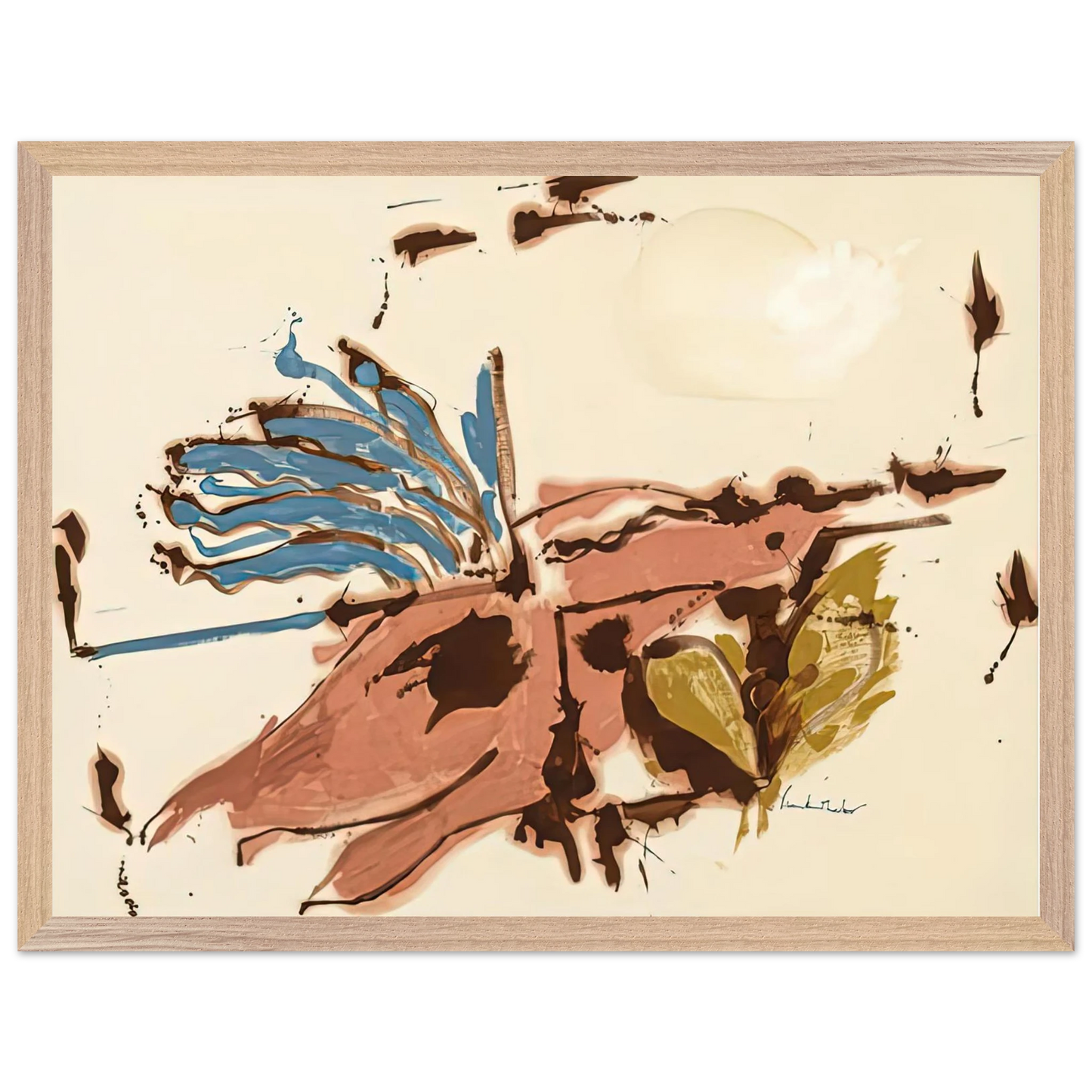 Helen Frankenthaler - Pink Bird Figure I, 1961- Wall Art - 21x29.7 cm / 8x12" - Premium Wooden Framed Poster With Fine Art Paper-canvas - Wood frame