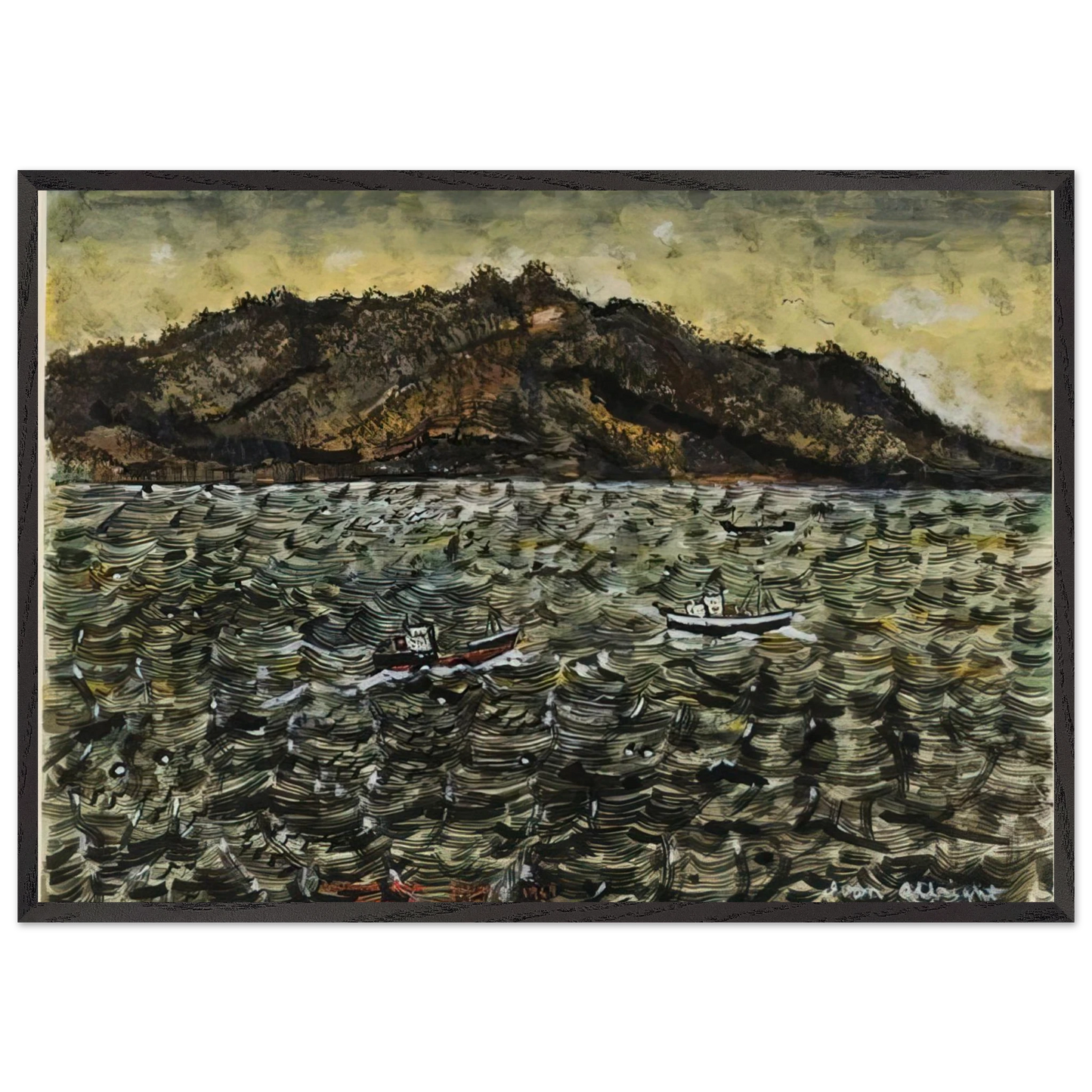 INLAND SEA JAPAN FROM BOAT - Ivan Albright 70x100 cm / 28x40 inches Framed Art Print – Black Wooden Frame