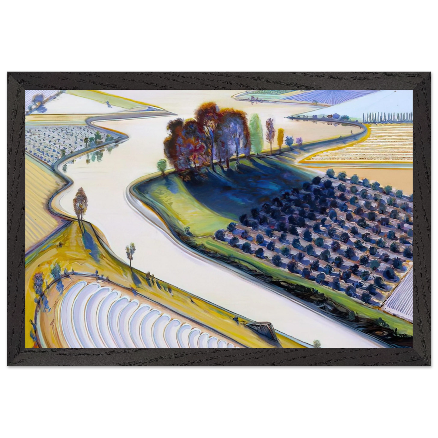 Wayne Thiebaud - Flatland River - 1997 Wall Art - 30x40 cm / 12x16 inches - Premium Wooden Framed Poster With Fine Art Paper-canvas - White frame