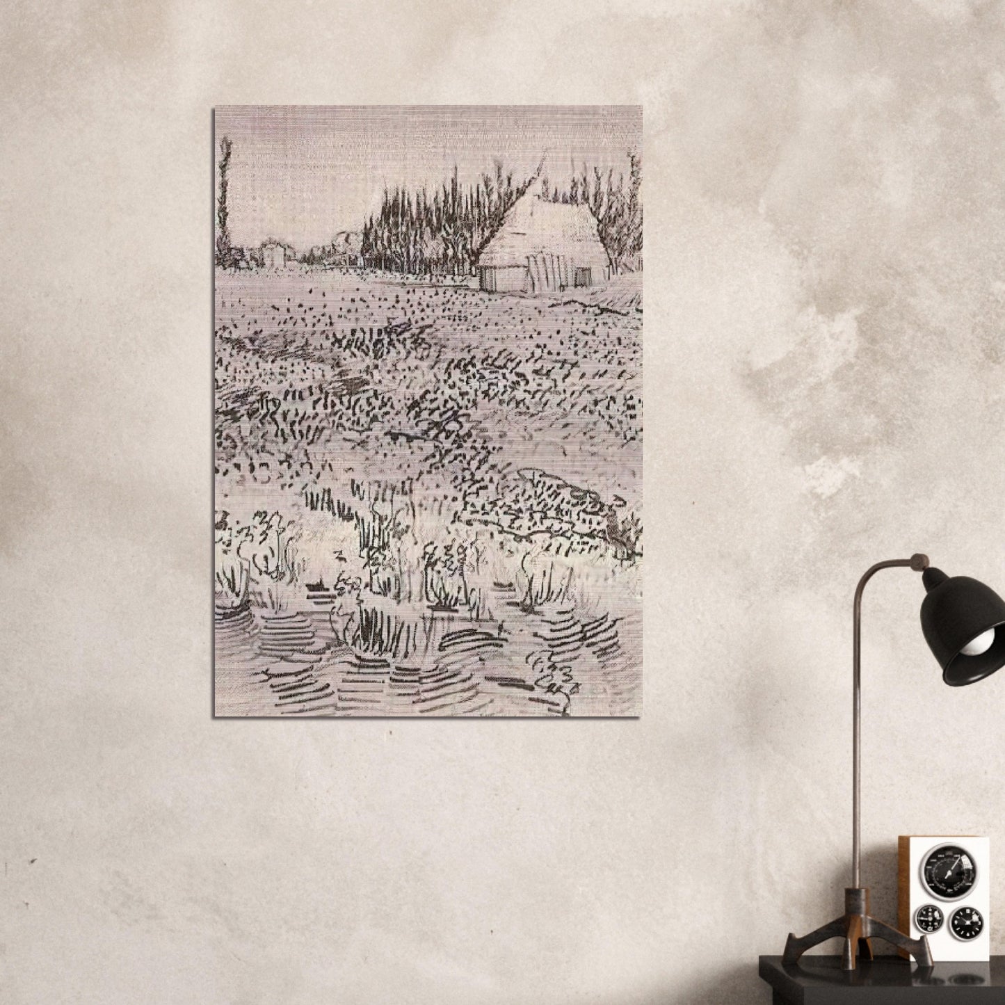 Landscape with Hut in the Camargue - Vincent van Gogh Brushed Aluminum Print - 70x100 cm / 28x40 inches | Vincent van Gogh Aluminum Print | Vincent van Gogh Prints