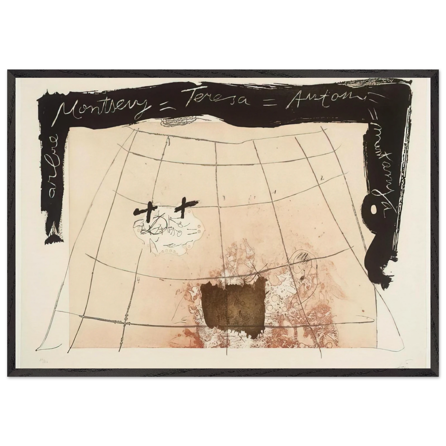 CARTOGRAPHY 1976 - Antoni Tapies 70x100 cm / 28x40 inches Framed Art Print – Black Wooden Frame