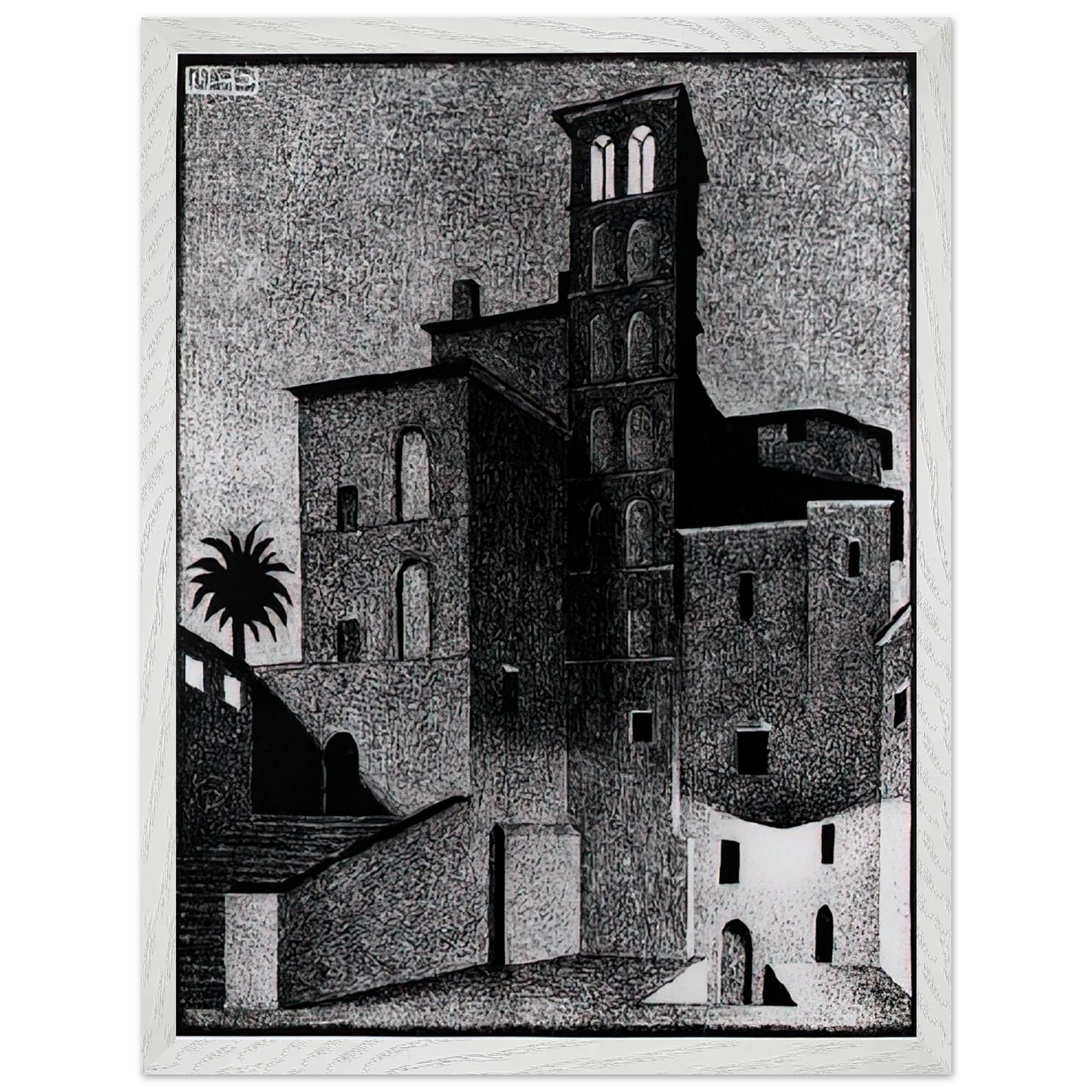 MC Escher - SS GIOVANNI ET PAOLO ROME MAY 1936 1936 Wall Art - 21x29.7 cm / 8x12" - Premium Wooden Framed Poster With Fine Art Paper-canvas - Black frame