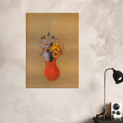 FLOWERS IN A RED PITCHER - Odilon Redon Brushed Aluminum Print - 70x100 cm / 28x40 inches | Odilon Redon Aluminum Print | Odilon Redon Prints