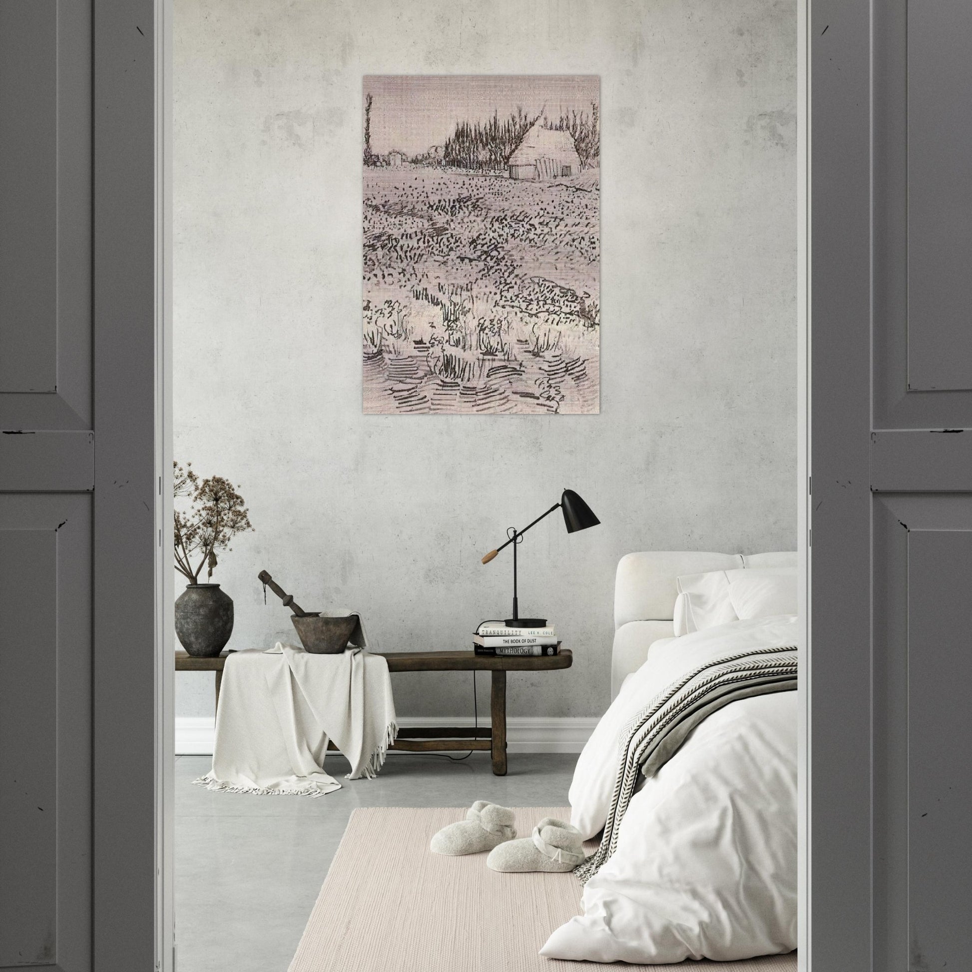 Landscape with Hut in the Camargue - Vincent van Gogh Brushed Aluminum Print - 70x100 cm / 28x40 inches | Vincent van Gogh Aluminum Print | Vincent van Gogh Prints