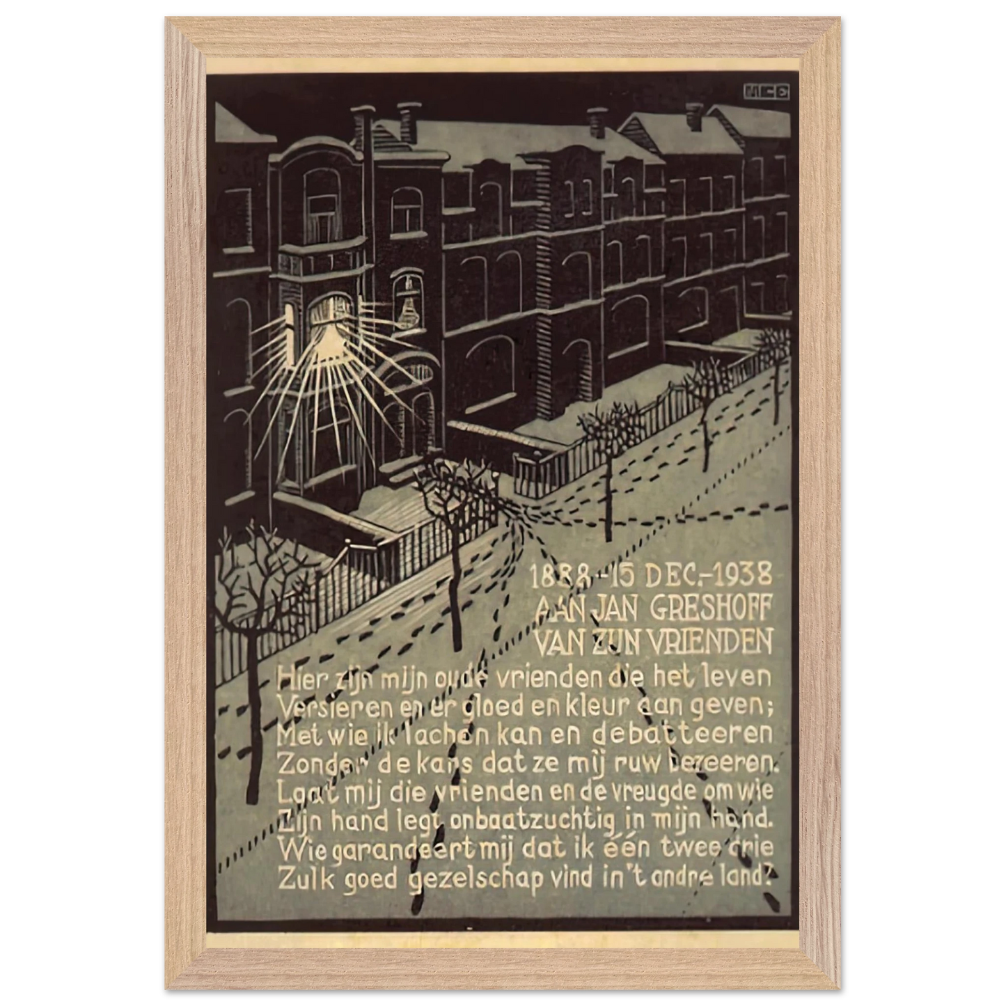 MC Escher - BIRTHDAY CARD FOR G GERSHOFF NOVEMBER 1938 1938 Wall Art - 60x80 cm / 24x32 inches - Fine Art Poster - -