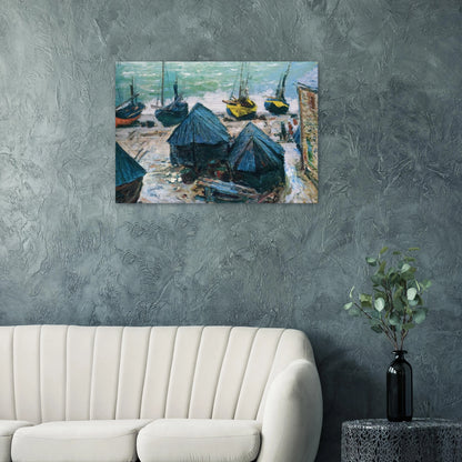 Boats on the Beach at Etretat - claude monet Brushed Aluminum Print - 70x100 cm / 28x40 inches | claude monet Aluminum Print | claude monet Prints