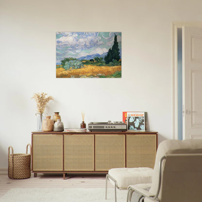 Wheatfield with cypress tree - Vincent van Gogh Brushed Aluminum Print - 70x100 cm / 28x40 inches | Vincent van Gogh Aluminum Print | Vincent van Gogh Prints