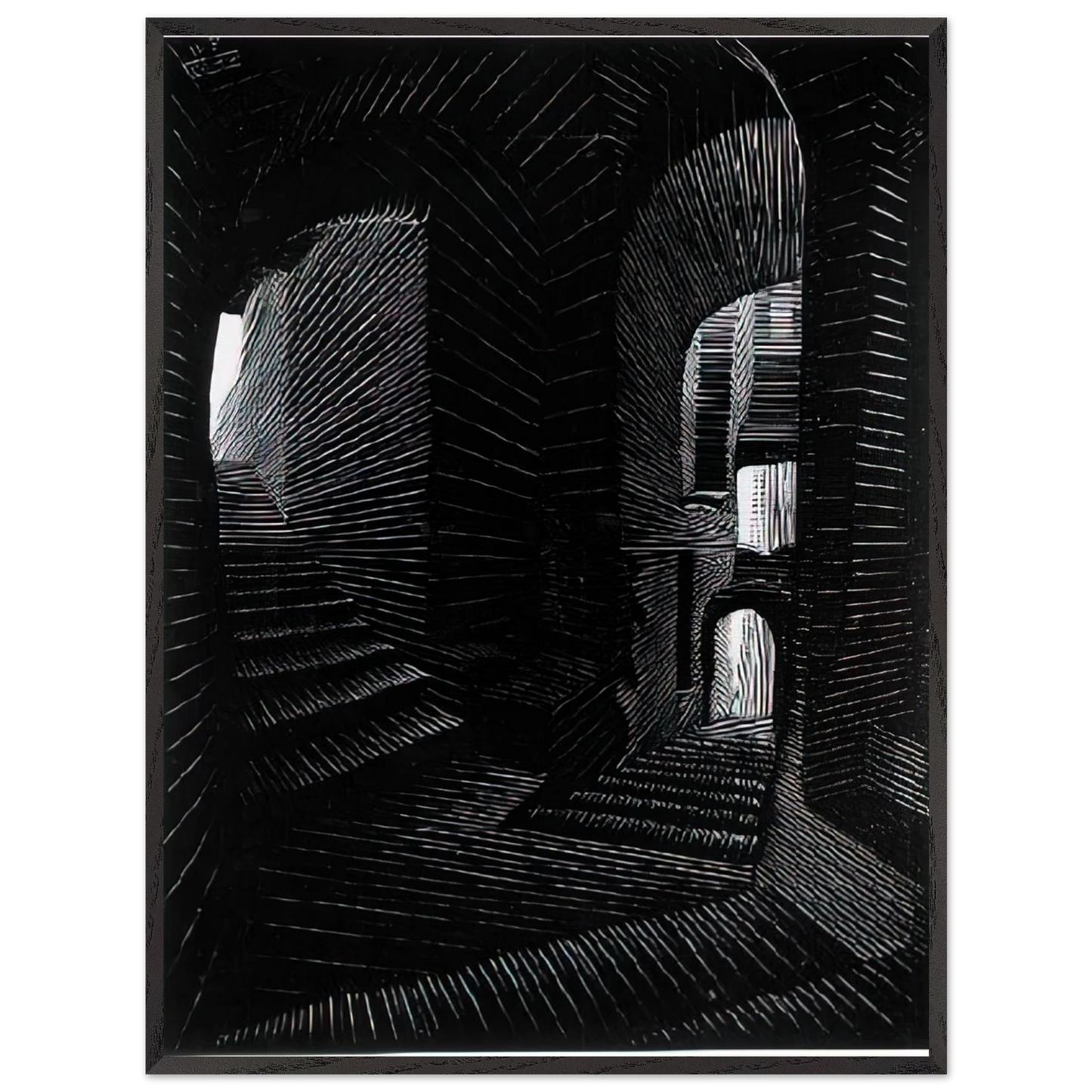 MC Escher - COVERED ALLEY IN ATRANI Wall Art - 60x80 cm / 24x32 inches - Premium Wooden Framed Poster With Fine Art Paper-canvas - White frame