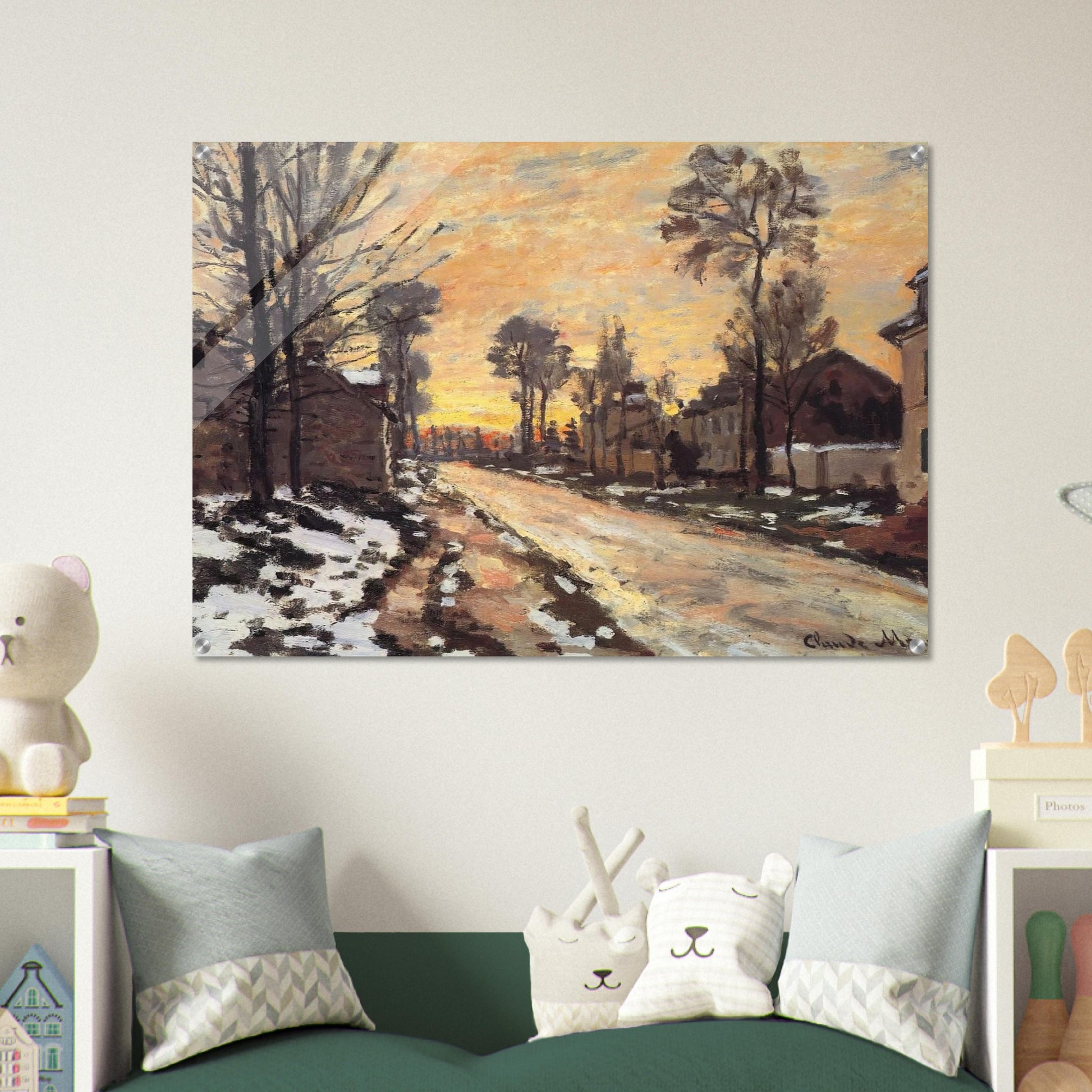 Road at Louveciennes, Melting Snow, Sunset - claude monet Acrylic Print - 70x100 cm / 28x40″ inches