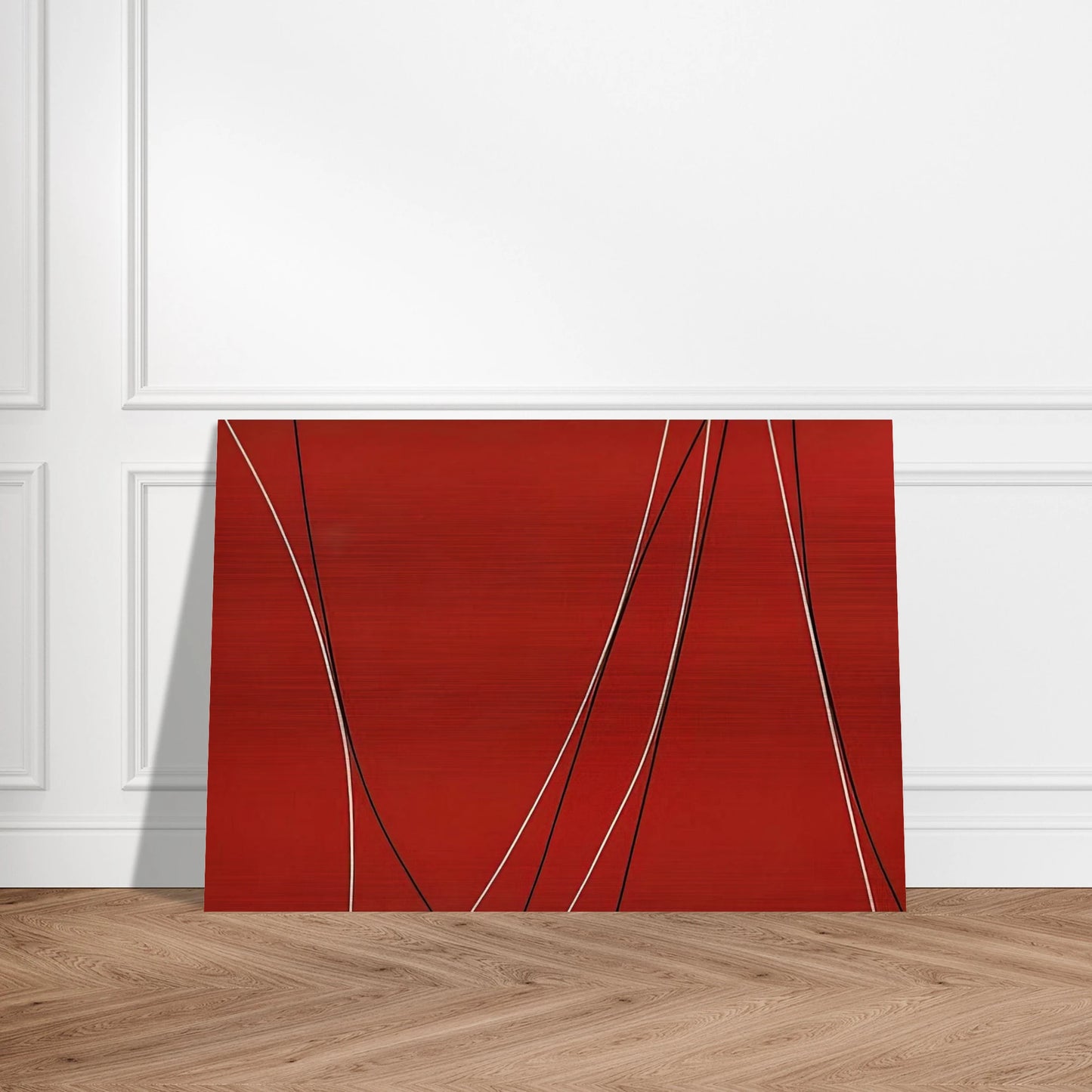 Untitled Black and White Lines on Red Background - 1965 - Lorser Feitelson Brushed Aluminum Print - 70x100 cm / 28x40 inches | Lorser Feitelson Aluminum Print | Lorser Feitelson Prints
