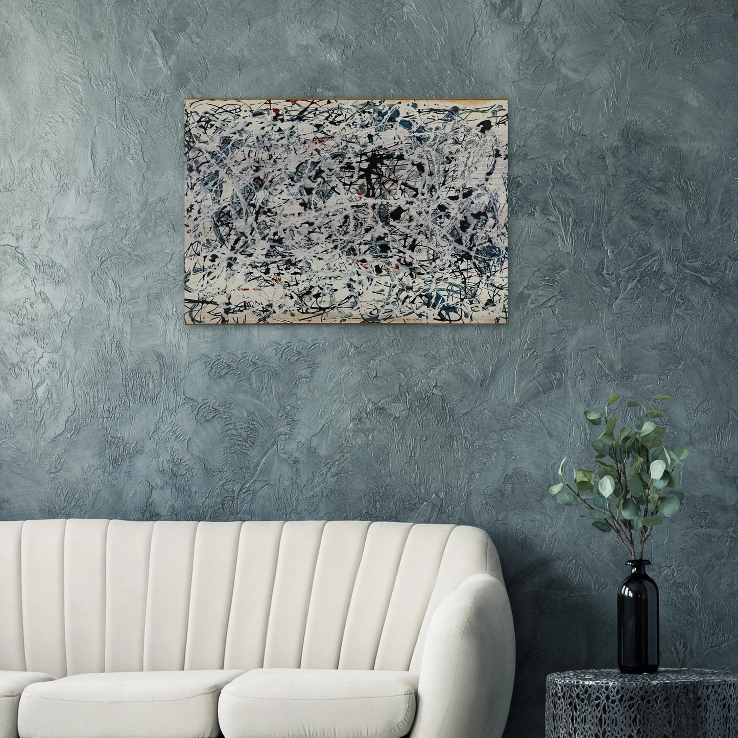 COMPOSITION WHITE BLACK BLUE AND RED ON WHITE 1948 - Jackson Pollock Brushed Aluminum Print - 70x100 cm / 28x40 inches | Jackson Pollock Aluminum Print | Jackson Pollock Prints