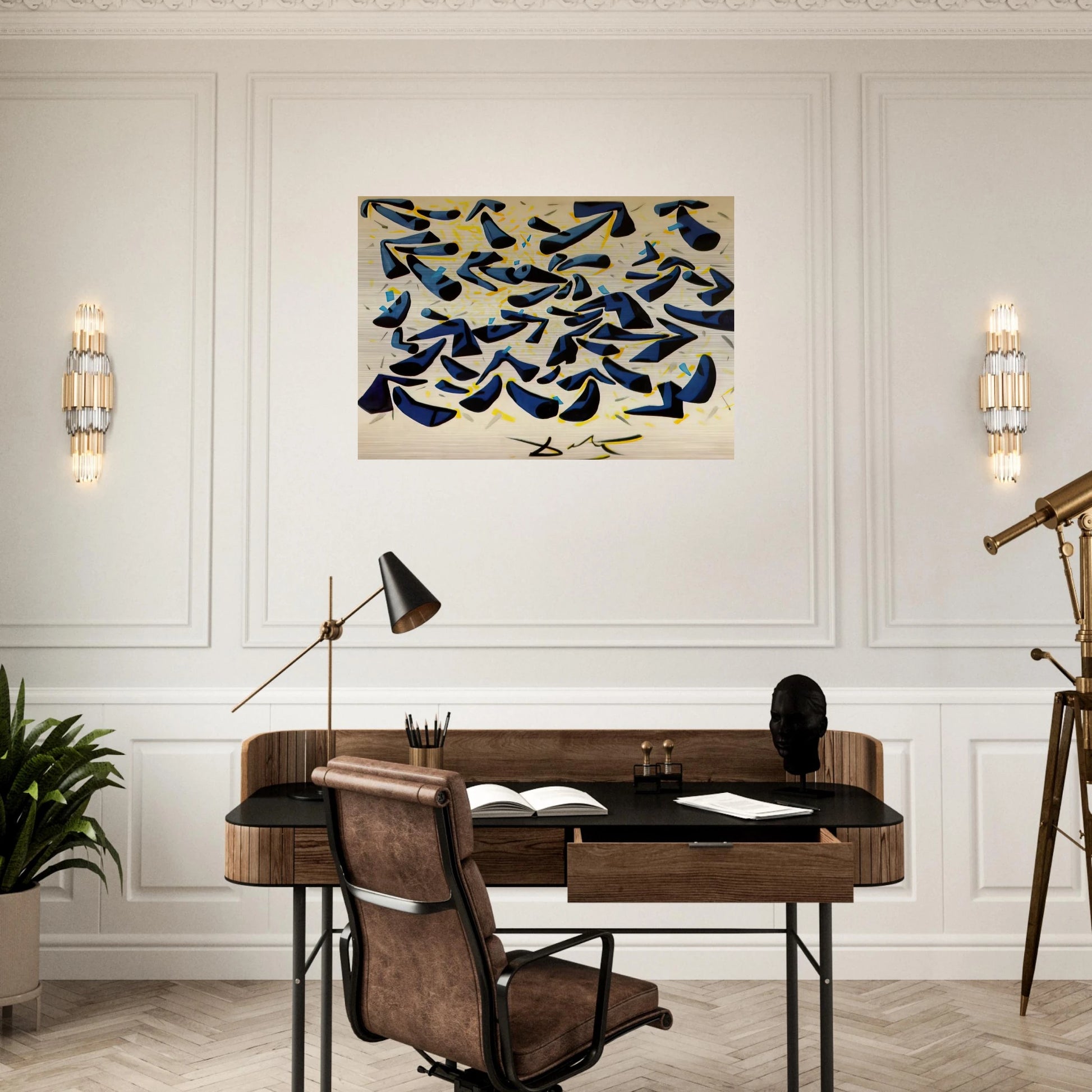 BLUE HORNS DESIGN FOR A SCARF - Salvador Dali Brushed Aluminum Print - 70x100 cm / 28x40 inches | Salvador Dali Aluminum Print | Salvador Dali Prints