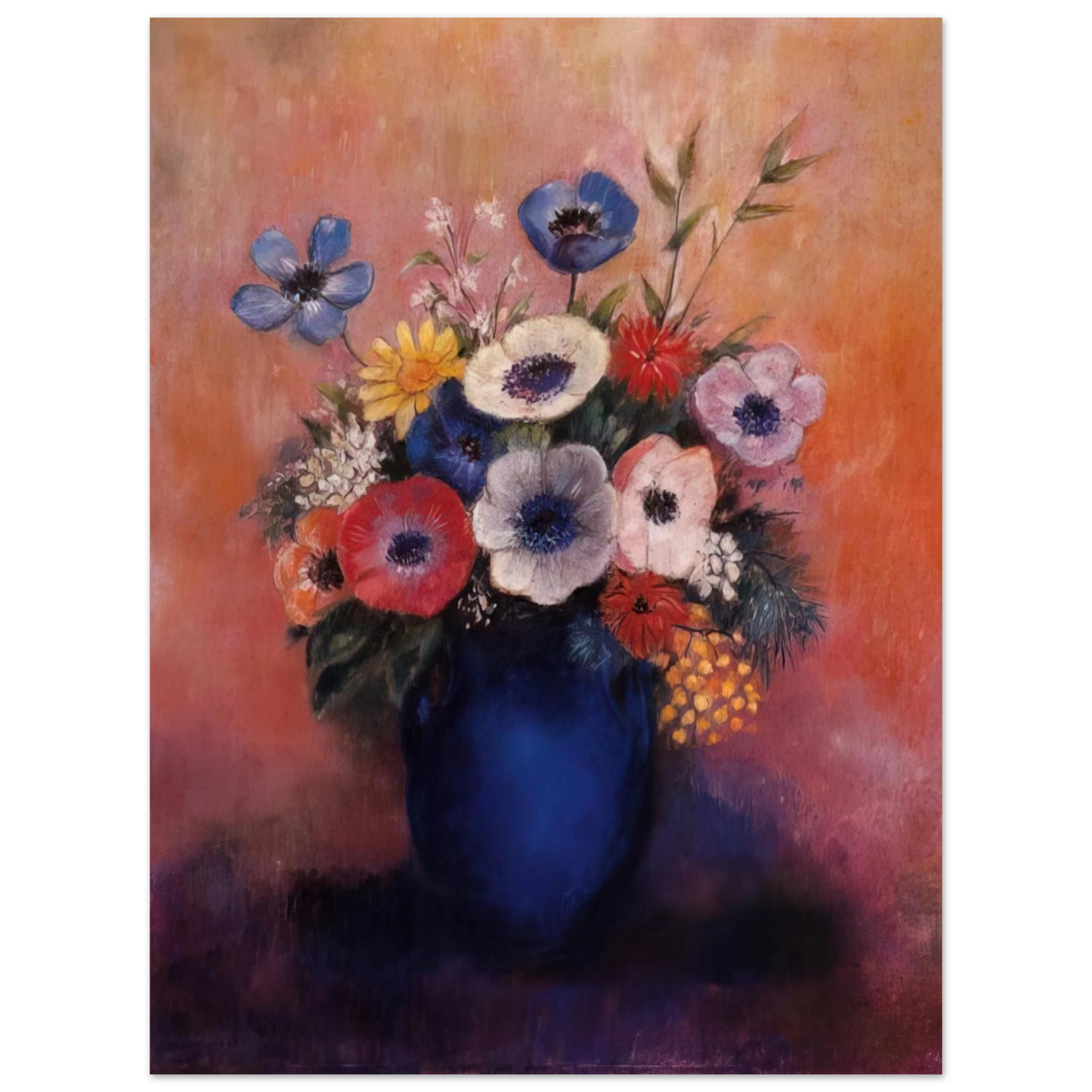 Odilon Redon - BOUQUET OF FLOWERS IN A BLUE VASE 1  75x100 cm / 30x40inches Fine Art Poster