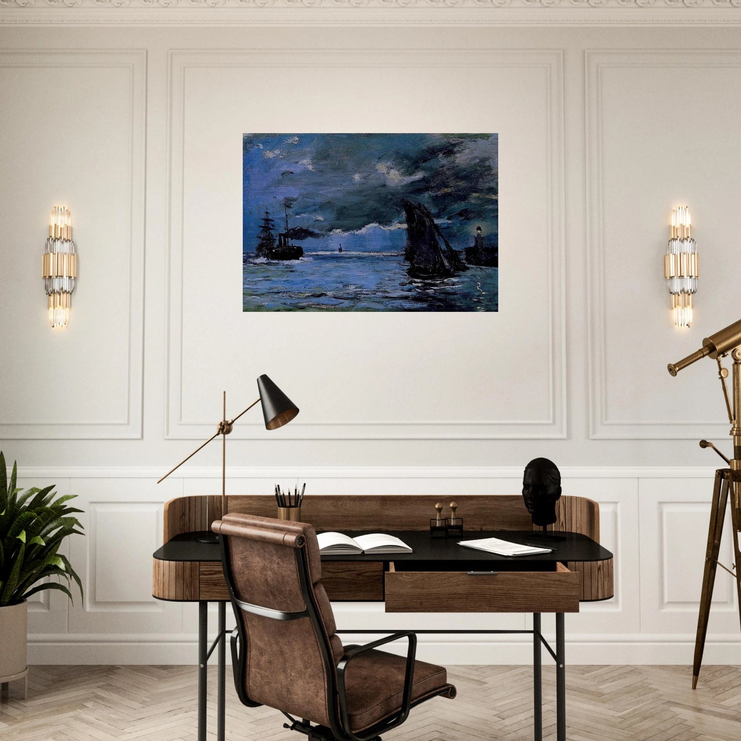 Seascape, Night Effect - claude monet Brushed Aluminum Print - 70x100 cm / 28x40 inches | claude monet Aluminum Print | claude monet Prints