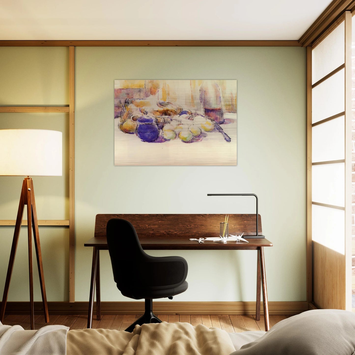 Blue Pot and Bottle of Wine - Paul Cézanne Brushed Aluminum Print - 70x100 cm / 28x40 inches | Paul Cézanne Aluminum Print | Paul Cézanne Prints