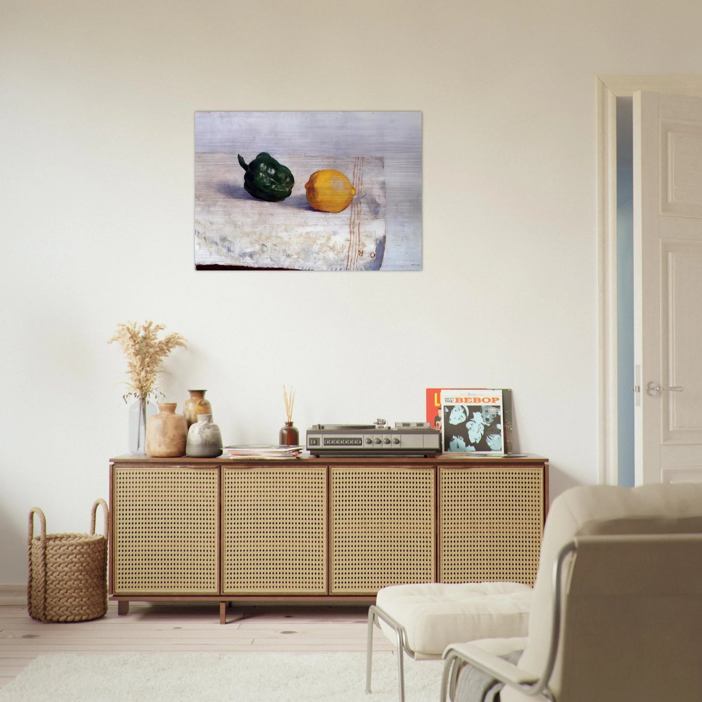 PEPPER AND LEMON ON A WHITE TABLECLOTH 1901 - Odilon Redon Brushed Aluminum Print - 70x100 cm / 28x40 inches | Odilon Redon Aluminum Print | Odilon Redon Prints